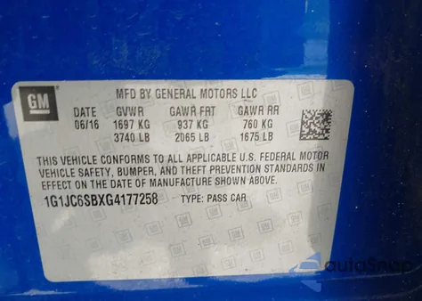 2016 Chevrolet Sonic Lt Auto from USA, damaged, VIN 1G1JC6SBXG4177258